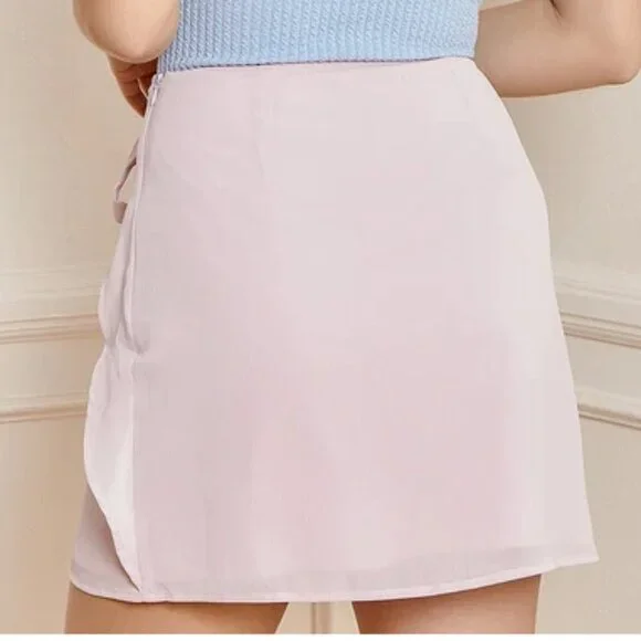 Lulus Headed for Vacay Dusty Pink Lilac Tie-Front Mini Women Skirt Size Small - Picture 2 of 3
